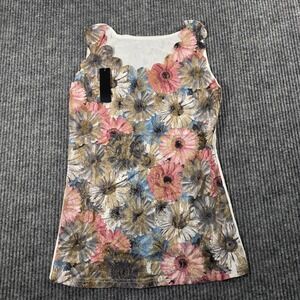 C-Mode Floral Metallic Scalloped Tank Top Gold Pink Mesh Back S/M 5B2110